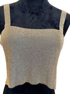 Forever 21 Gold Festival Crystal Chain Mail Glitter Crop Tank Tie Back Small